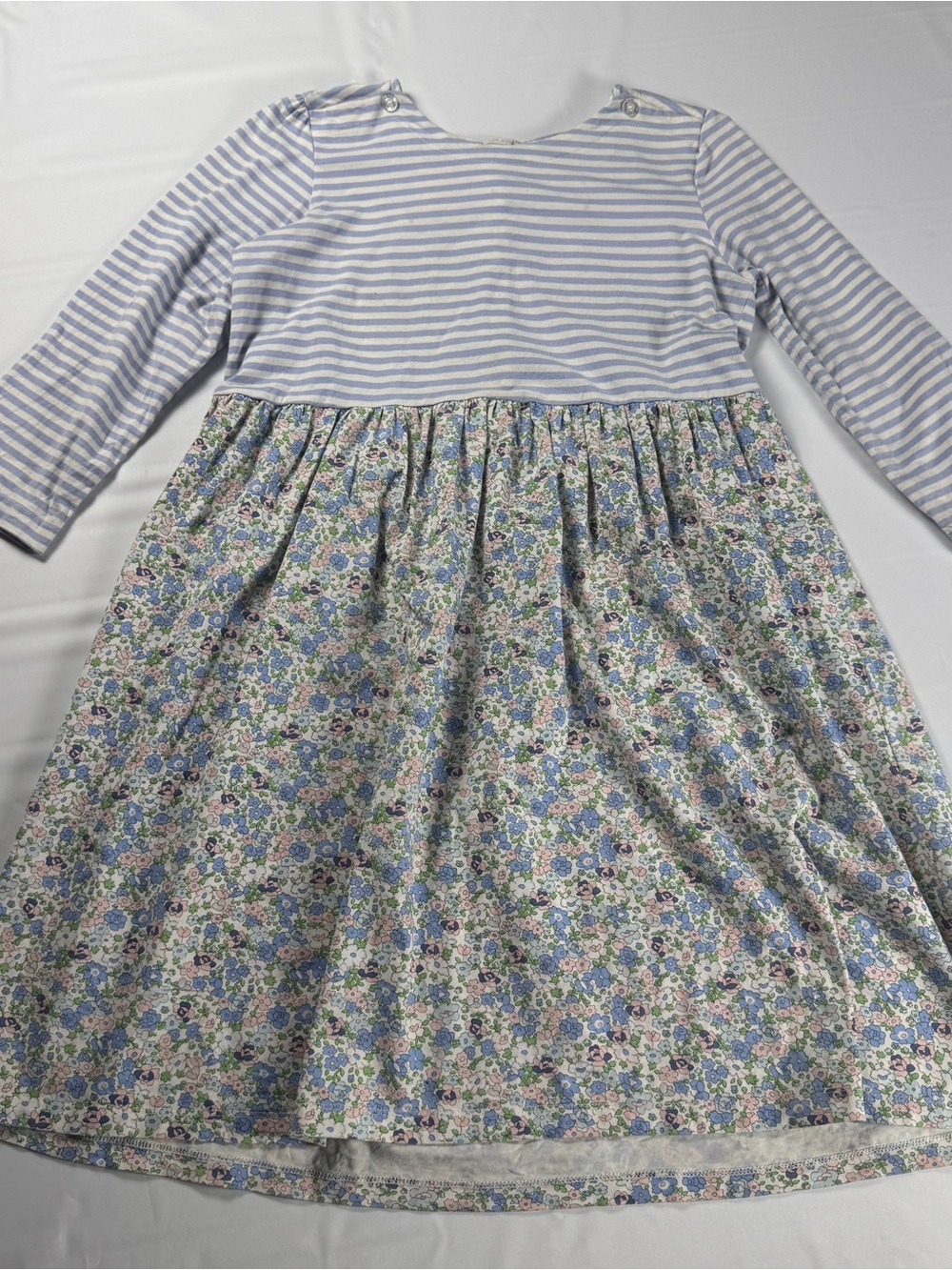 Bisby Girls Size 10 Mixed Print Dress Striped Floral Long Sleeve Blue GUC